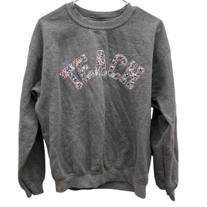 Rifle Paper Co Fabric TEACH Appliqué Grey Crewneck Sweatshirt Womens Size Medium